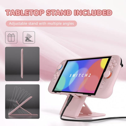 Playvital Hard Case for Nintendo Switch 2 with Extra Stand & Thumb Grip Caps | Split Design, Dockable Protective Full-Body Shell Cover for Nintendo Switch 2 | Solid Color Series, Cherry Blossoms Pink