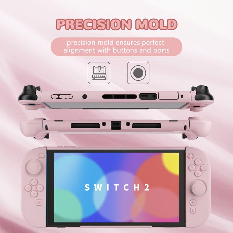Playvital Hard Case for Nintendo Switch 2 with Extra Stand & Thumb Grip Caps | Split Design, Dockable Protective Full-Body Shell Cover for Nintendo Switch 2 | Solid Color Series, Cherry Blossoms Pink