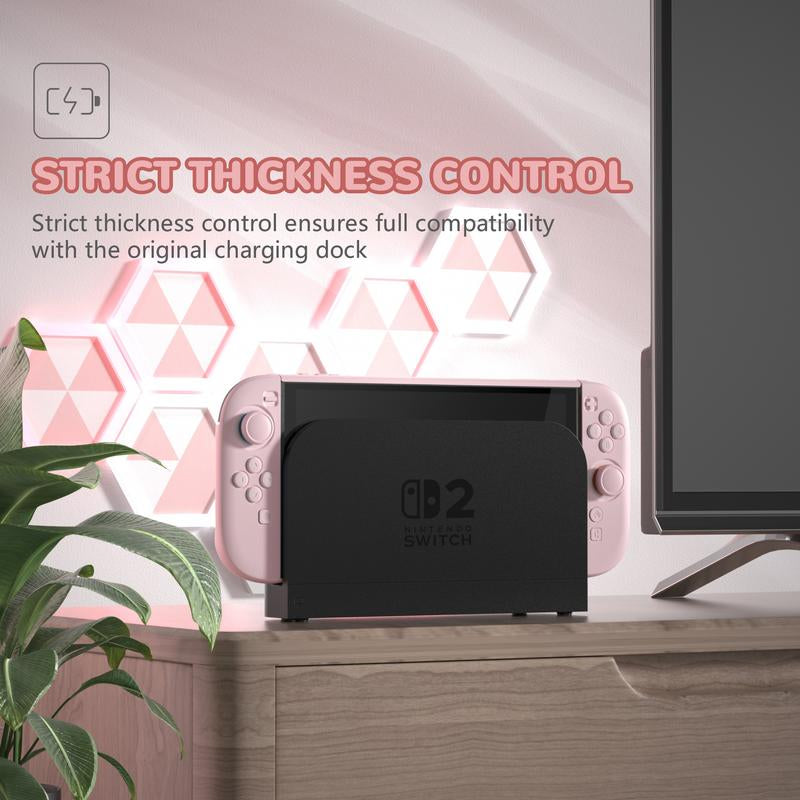 Playvital Hard Case for Nintendo Switch 2 with Extra Stand & Thumb Grip Caps | Split Design, Dockable Protective Full-Body Shell Cover for Nintendo Switch 2 | Solid Color Series, Cherry Blossoms Pink